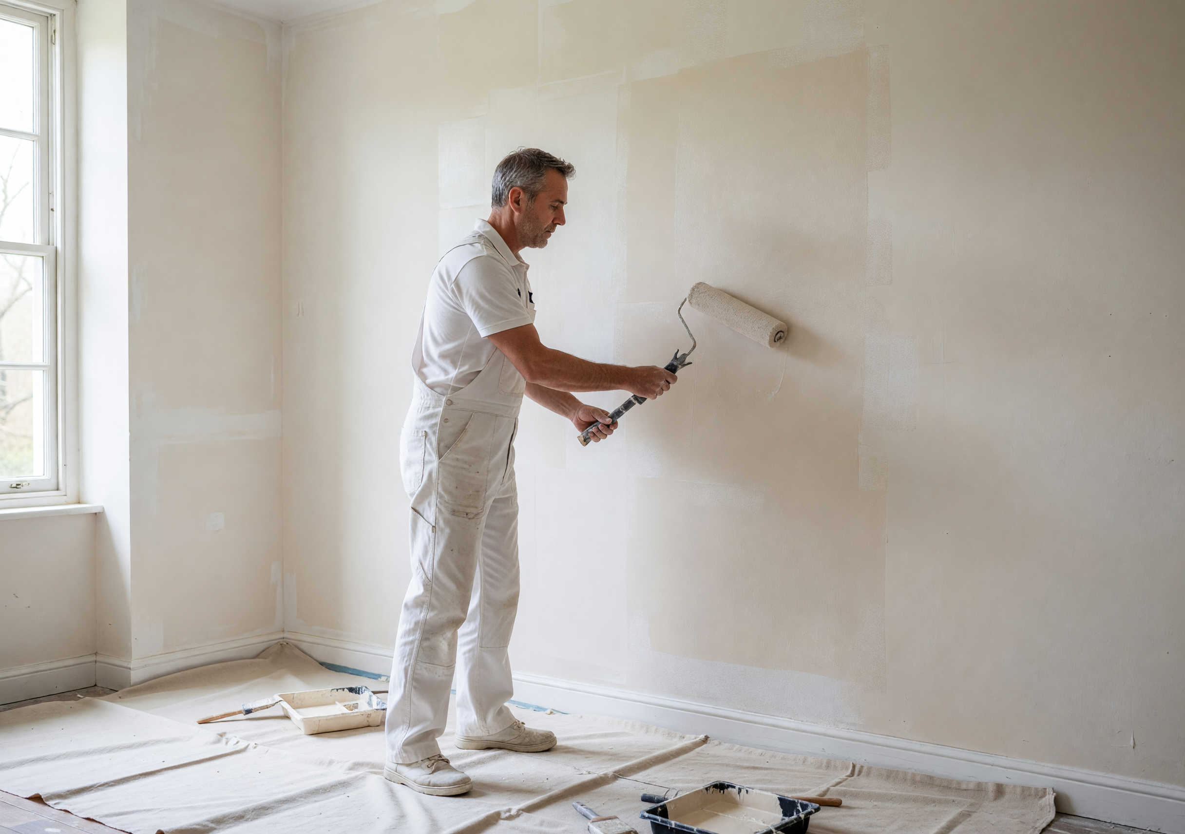 Painter applying fresh paint